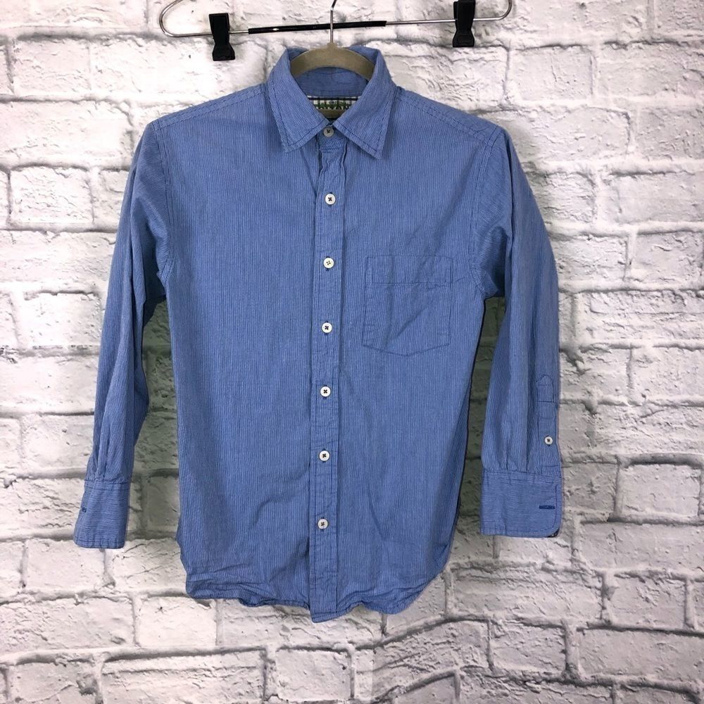 Arizona button down stripe dress shirt blue youth boys size 12